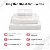 King Bed Sheet Set – 1800 Series Microfiber, Deep Pocket, Soft & Breathable, White - Low Angle