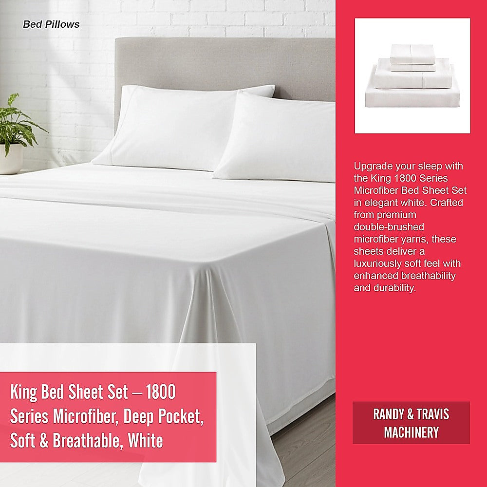 King Bed Sheet Set – 1800 Series Microfiber, Deep Pocket, Soft & Breathable, White