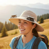 Solar & USB Powered Cooling Hat with Dual Fan – Khaki Outdoor Sun Hat - Front View