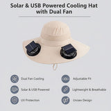 Solar & USB Powered Cooling Hat with Dual Fan – Khaki Outdoor Sun Hat - Extra Image