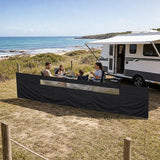 Camping Windbreak with Clear Windows & Carry Bag 725x140cm Black Outdoor Privacy Shelter - Front View