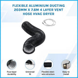Flexible Aluminium Ducting 203mm x 7.6m 4 Layer Vent Hose HVAC Dryer
