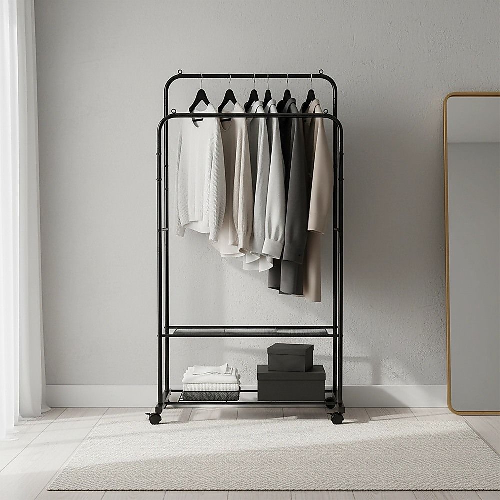 Double Clothes Rack Metal Garment Rail 80x154cm Heavy Duty Hanging Shelf Storage Organiser