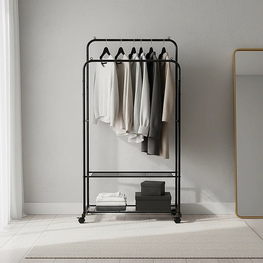 Double Clothes Rack Metal Garment Rail 80x154cm Heavy Duty Hanging Shelf Storage Organiser