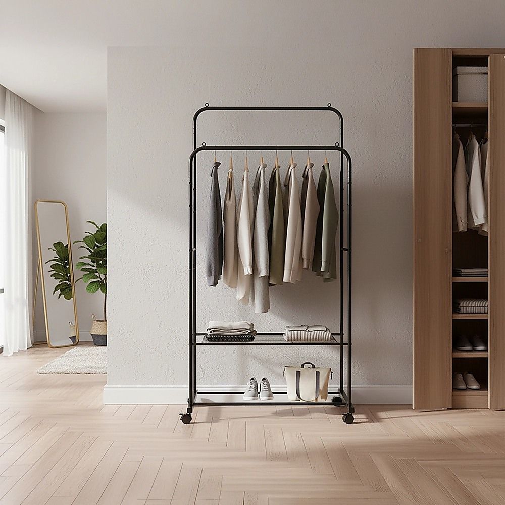 Double Clothes Rack Metal Garment Rail 80x154cm Heavy Duty Hanging Shelf Storage Organiser