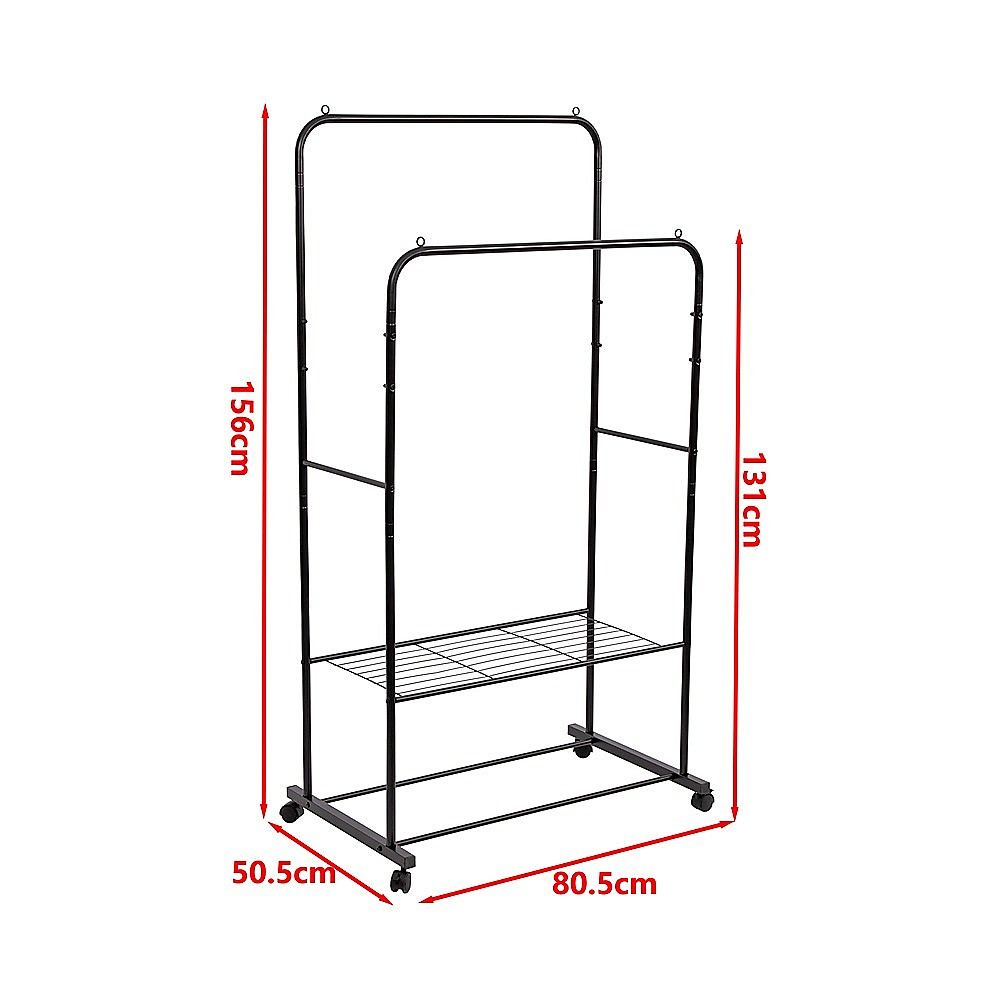 Double Clothes Rack Metal Garment Rail 80x154cm Heavy Duty Hanging Shelf Storage Organiser