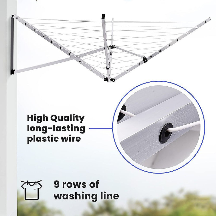 24m Folding Dryer for Laundry and Washing Wall Mounted 5 Arm Clothes Airer Space Saving Design