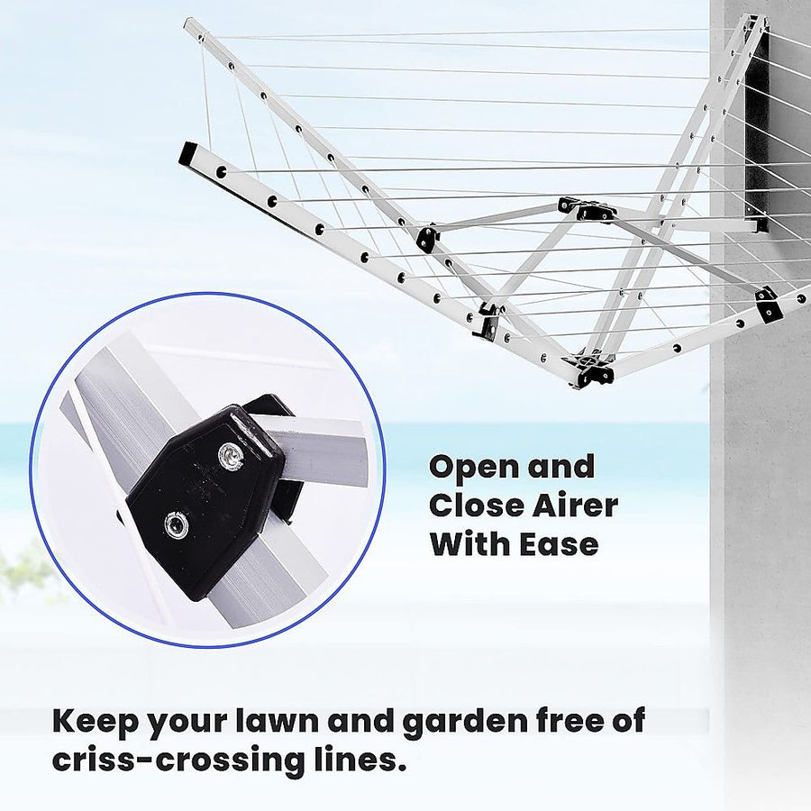 24m Folding Dryer for Laundry and Washing Wall Mounted 5 Arm Clothes Airer Space Saving Design