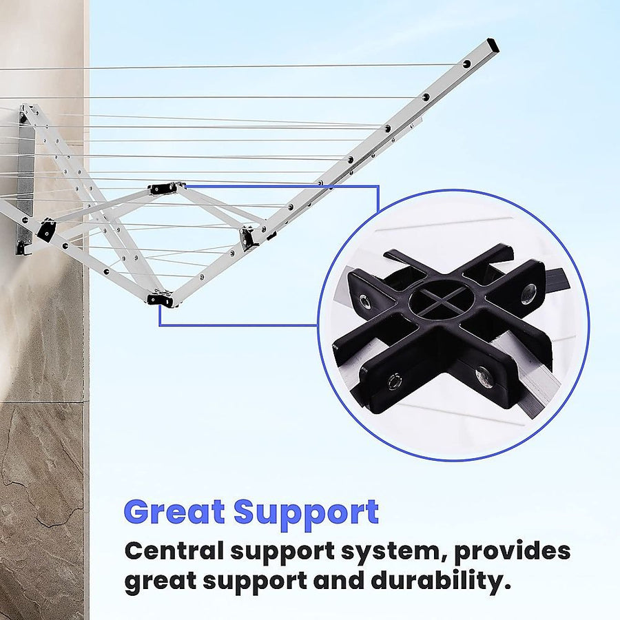24m Folding Dryer for Laundry and Washing Wall Mounted 5 Arm Clothes Airer Space Saving Design