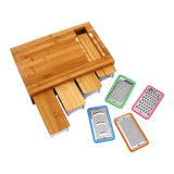 Bamboo Cutting Board Set with Graters and Containers Food Prep Station for Kitchen Organisation - Front View