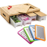 Bamboo Cutting Board Set with Graters and Containers Food Prep Station for Kitchen Organisation