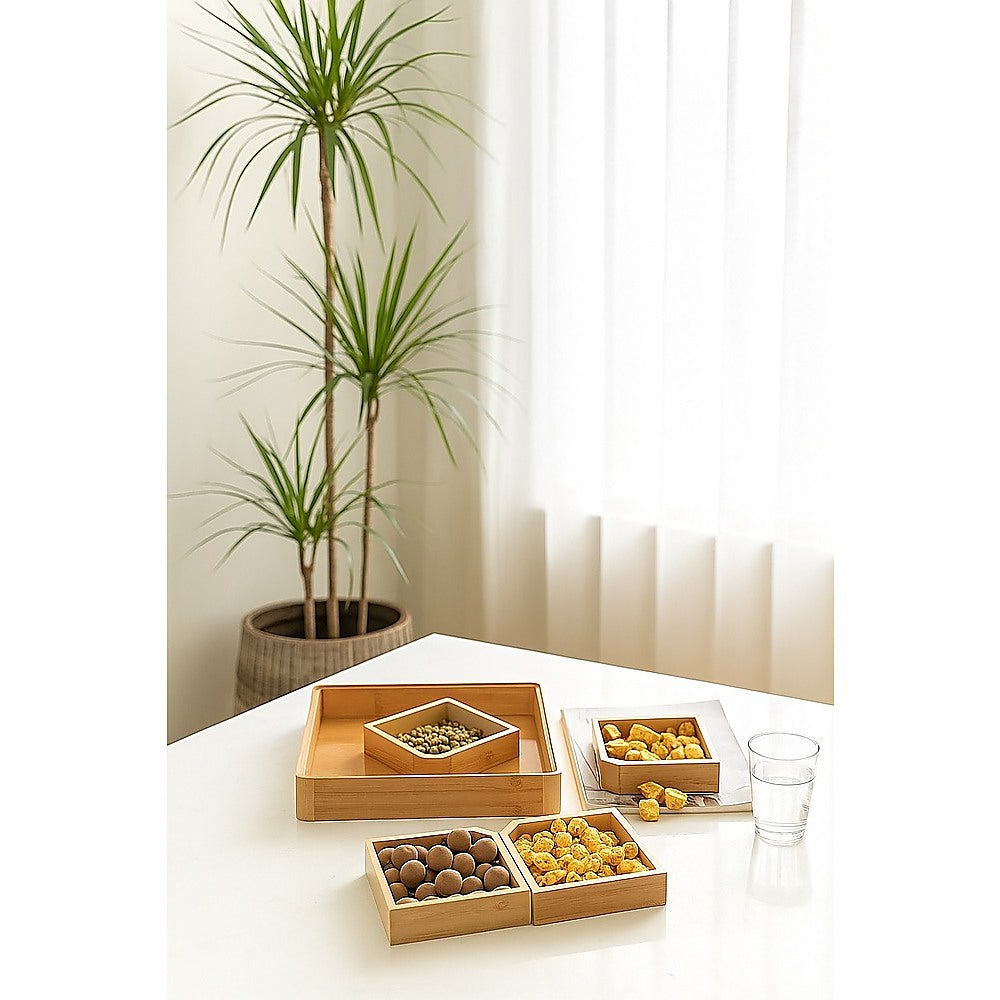 Square Bamboo Snack Serving Tray – Eco-Friendly Platter for Fruit, Cheese & Appetisers