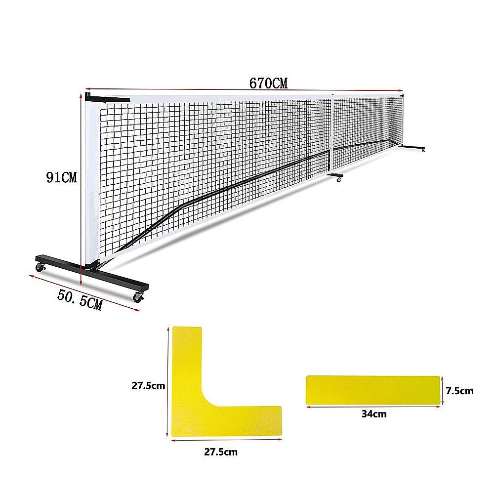 Portable 6.7m Pickleball Net Set – Heavy Duty Metal Frame with Wheels