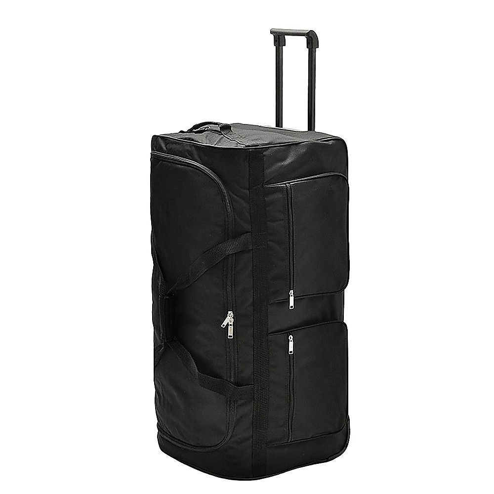 Large Black Wheeled Travel Duffle Bag Rolling Luggage Trolley for Sports and Getaways