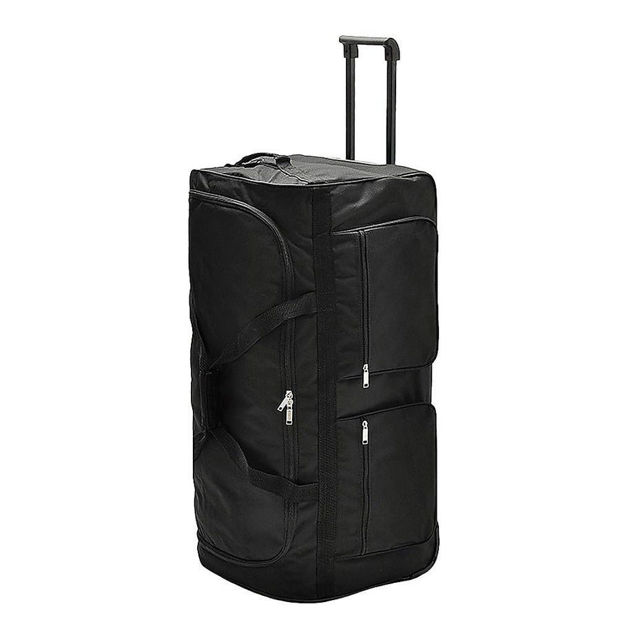 Large Black Wheeled Travel Duffle Bag Rolling Luggage Trolley for Sports and Getaways