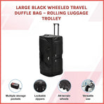 Large Black Wheeled Travel Duffle Bag Rolling Luggage Trolley for Sports and Getaways