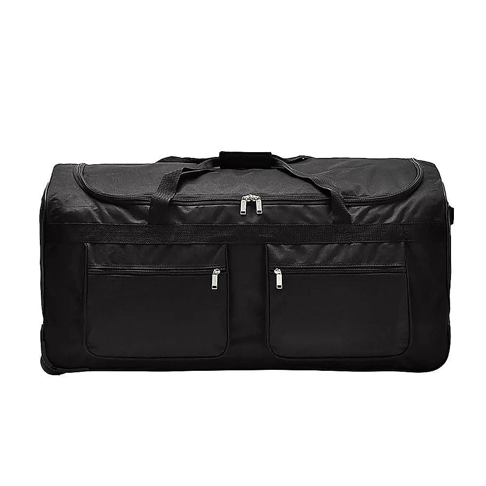 Large Black Wheeled Travel Duffle Bag Rolling Luggage Trolley for Sports and Getaways