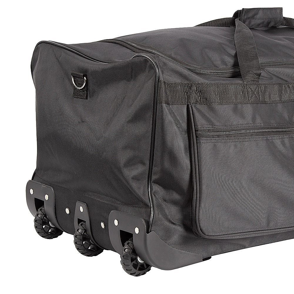 Large Black Wheeled Travel Duffle Bag Rolling Luggage Trolley for Sports and Getaways