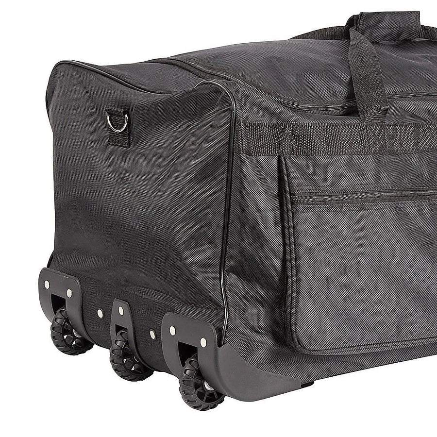 Large Black Wheeled Travel Duffle Bag Rolling Luggage Trolley for Sports and Getaways