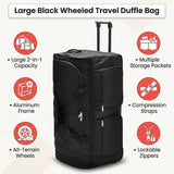 Large Black Wheeled Travel Duffle Bag Rolling Luggage Trolley for Sports and Getaways - Extra Image