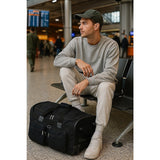 Large Black Wheeled Travel Duffle Bag – Rolling Luggage Trolley - Front View