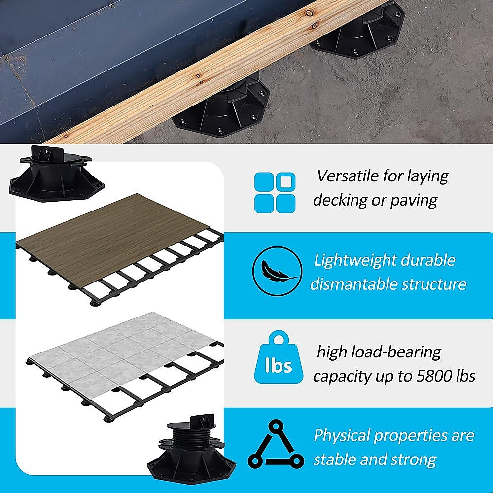 12 Pack Adjustable Deck Support Pedestals Deck Foundation Bases for Raised Outdoor Flooring
