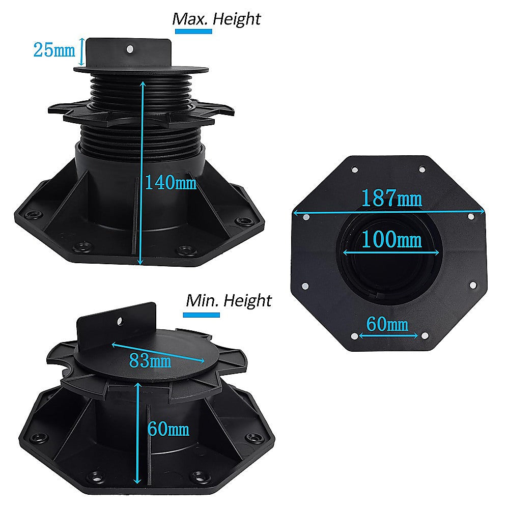 12 Pack Adjustable Deck Support Pedestals Deck Foundation Bases for Raised Outdoor Flooring