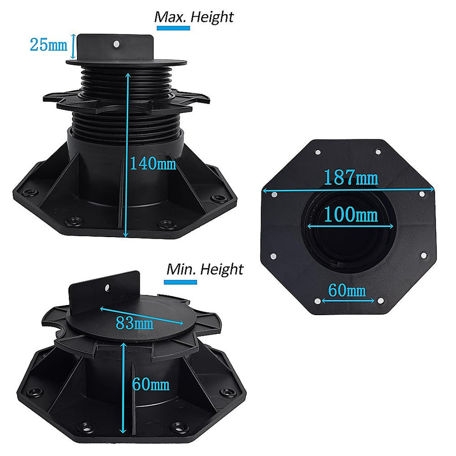 12 Pack Adjustable Deck Support Pedestals Deck Foundation Bases for Raised Outdoor Flooring