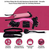 14pc Pilates Bar Kit with Resistance Bands & Belt – Home Fitness Pedal Puller - Side View
