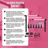 14pc Pilates Bar Kit with Resistance Bands & Belt – Home Fitness Pedal Puller