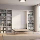 Double Wall Bed in White Gloss – Space Saving Murphy Bed Kit with Black Door Handle - Extra Image