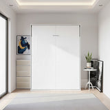 Double Wall Bed in White Gloss – Space Saving Murphy Bed Kit with Black Door Handle - Extra Image