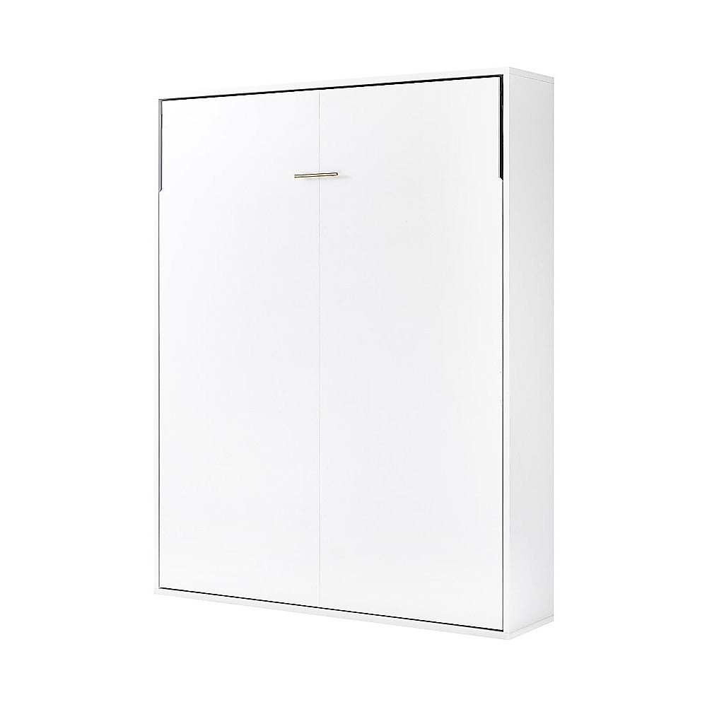 Queen Wall Bed in White Gloss – Space Saving Murphy Bed Kit with Black Door Handle