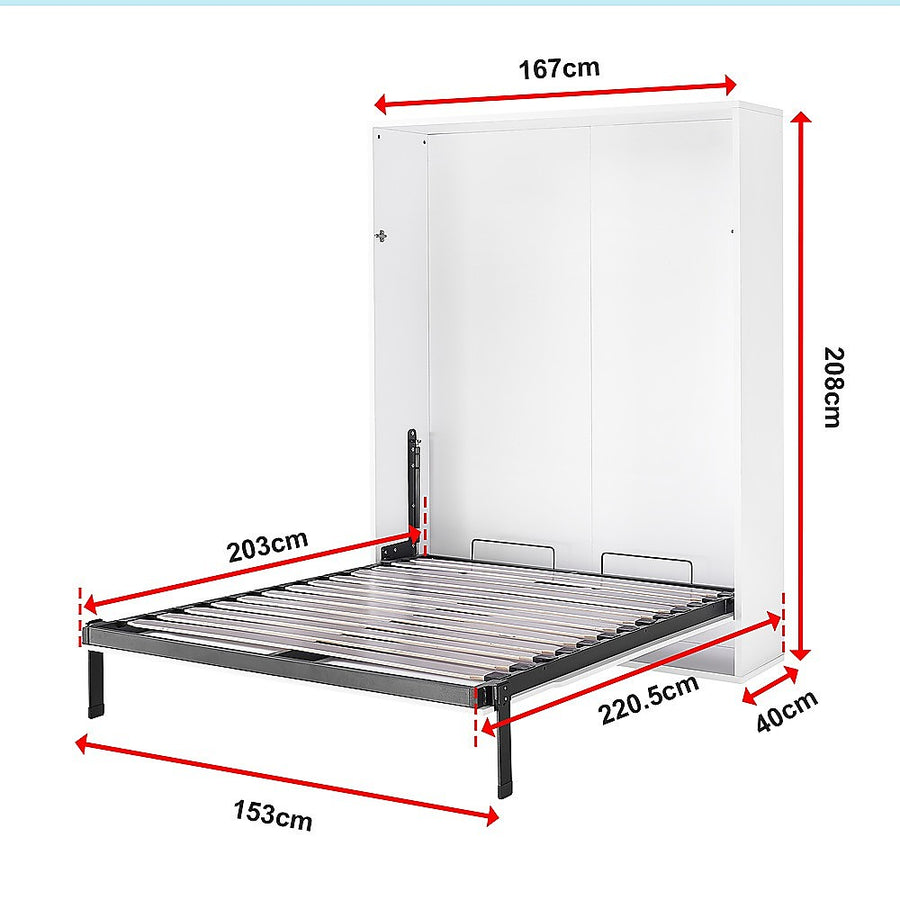 Queen Wall Bed in White Gloss – Space Saving Murphy Bed Kit with Black Door Handle
