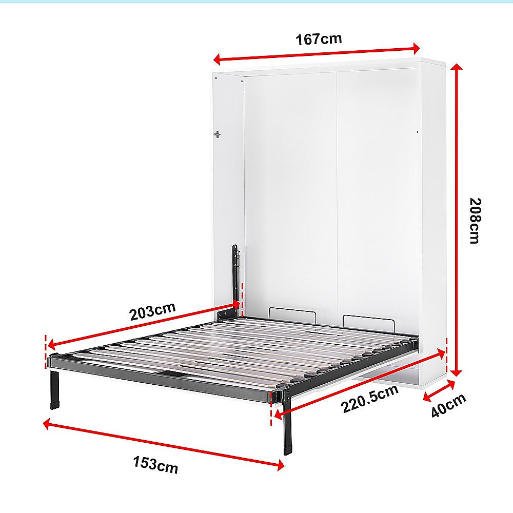 Queen Wall Bed in White Gloss – Space Saving Murphy Bed Kit with Gold Door Handle