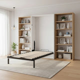 Single Wall Bed in White Gloss – Space Saving Murphy Bed Kit with Silver Door Handle - Low Angle