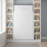 Single Wall Bed in White Gloss – Space Saving Murphy Bed Kit with Silver Door Handle