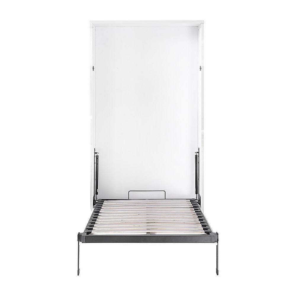 Single Wall Bed in White Gloss – Space Saving Murphy Bed Kit with Black Door Handle