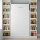 Single Wall Bed in White Gloss – Space Saving Murphy Bed Kit with Gold Door Handle