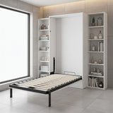 Single Wall Bed in White – Space Saving Murphy Bed Kit with Black Door Handle - Low Angle