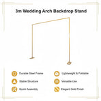 3m Wedding Arch Backdrop Stand – Square Metal Frame for Balloons & Flowers
