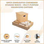 10Pcs Corrugated Cardboard Storage Boxes – Multi-Purpose Organising Cartons