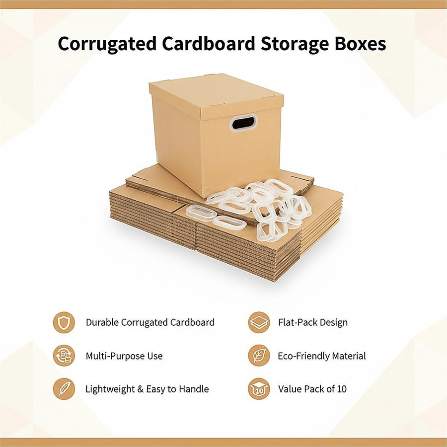10Pcs Corrugated Cardboard Storage Boxes – Multi-Purpose Organising Cartons