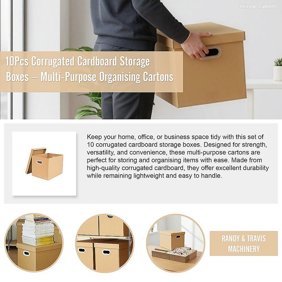 10Pcs Corrugated Cardboard Storage Boxes – Multi-Purpose Organising Cartons