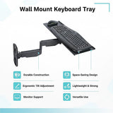 Wall Mount Keyboard Tray – Adjustable Folding Arm Workstation - Low Angle