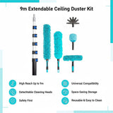 9m Extendable Ceiling Duster Kit – Heavy Duty Telescopic Pole Cleaner - Low Angle