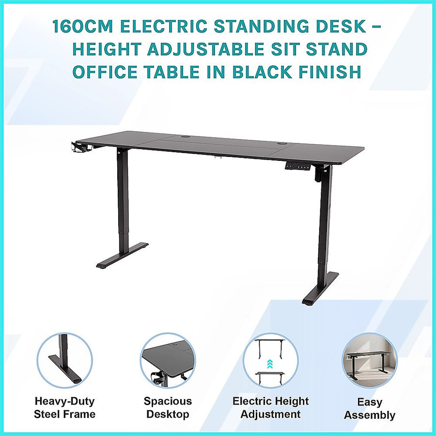 160cm Electric Standing Desk – Height Adjustable Sit Stand Office Table in Black