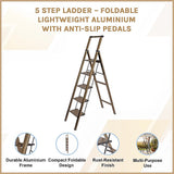 5 Step Ladder – Foldable Lightweight Aluminium with Anti-Slip Pedals - Side View