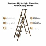 5 Step Ladder – Foldable Lightweight Aluminium with Anti-Slip Pedals - 45-Degree Angle