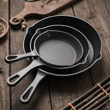 Chef Cast Iron Frying Pan Set – 3PCS Skillet, Grill & Oven Cookware for Home Cooking - Close-Up Angle